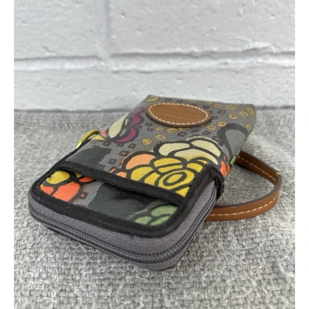 FOSSIL Keyper Carry All Orange Floral Coated Canvas Wristlet Small‎ Wallet